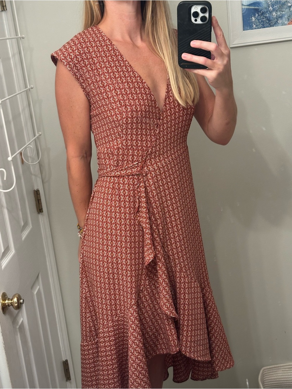 Printed Wrap Midi Dress